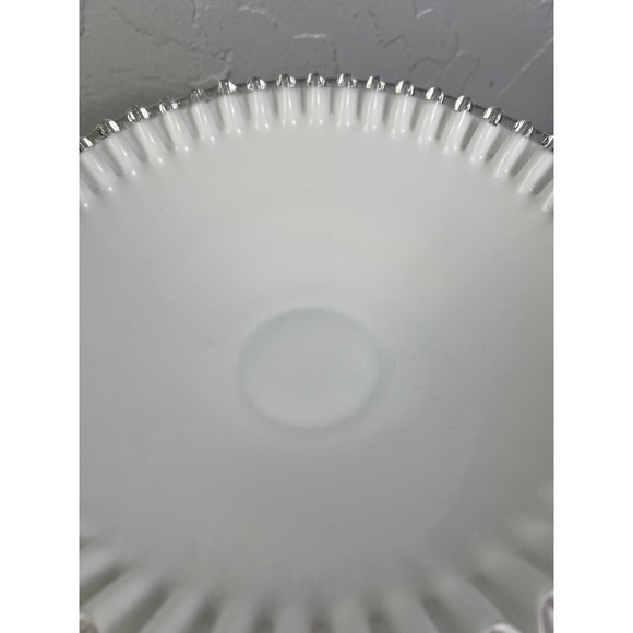 Fenton Silvercrest Bowl Lace Ruffle Edge Footed Bowl Crimped Edge White - Picture 8 of 8